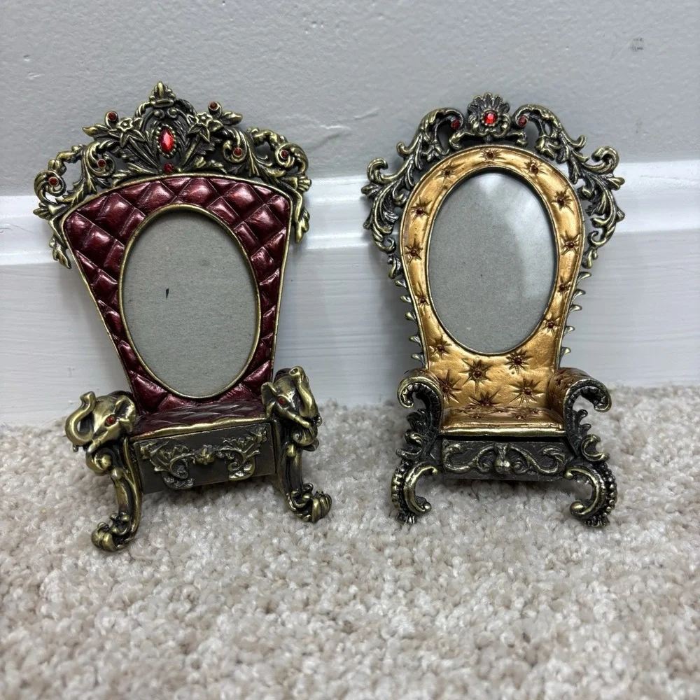 Vtg Miniature Ornate Oval Throne Chair Picture Frames Set of 2 Victorian Style